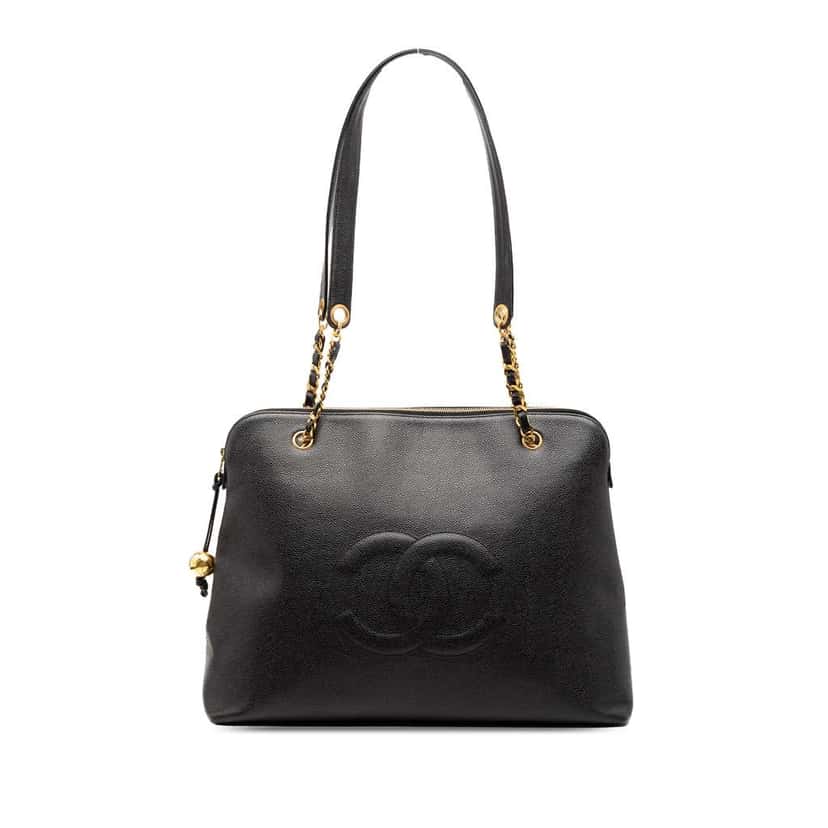 Chanel CC Caviar Shoulder Bag Black Leather Good condition - Front View