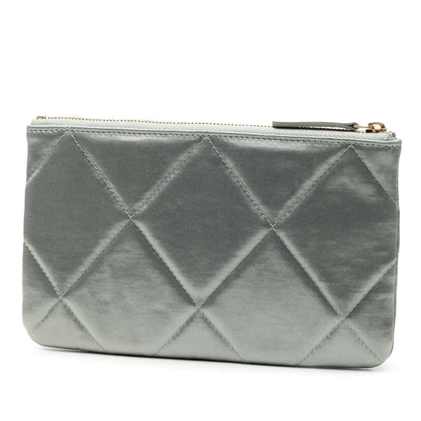 Chanel Small Satin 19 O Case VIP Zip Pouch Silver Satin Good condition - Back View