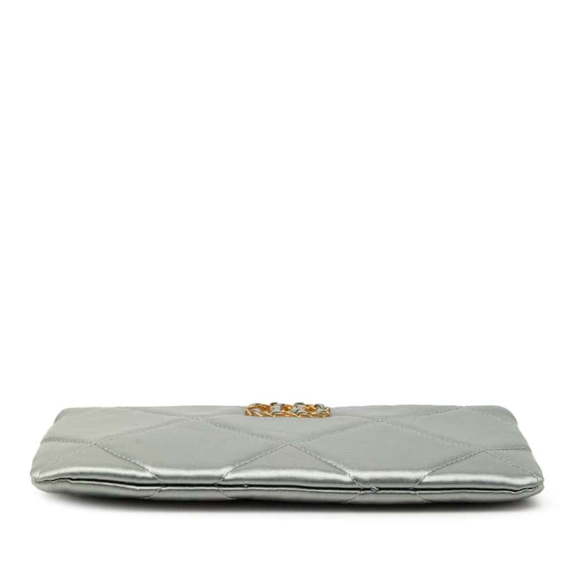 Chanel Small Satin 19 O Case VIP Zip Pouch Silver Satin Good condition - Inside View