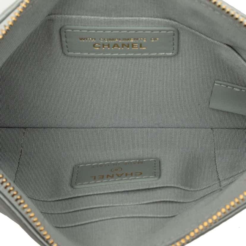 Chanel Small Satin 19 O Case VIP Zip Pouch Silver Satin Good condition - Model View