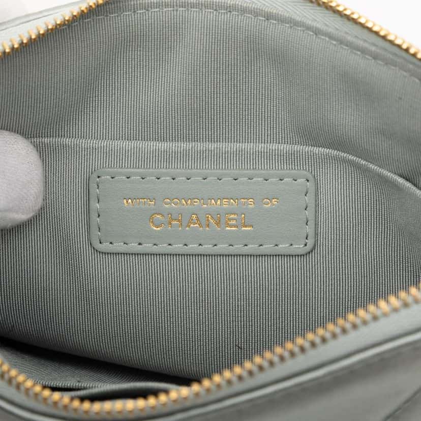 Chanel Small Satin 19 O Case VIP Zip Pouch Silver Satin Good condition - Box View