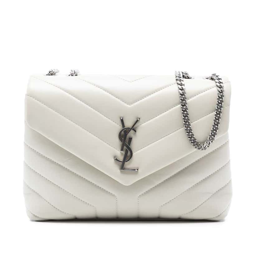 Saint Laurent Small Calfskin Monogram LouLou Shoulder Bag White Leather Good condition - Front View