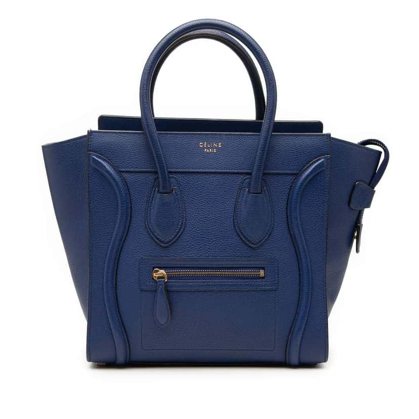 Celine Micro Calfskin Luggage Tote Blue Leather Good condition - Front View