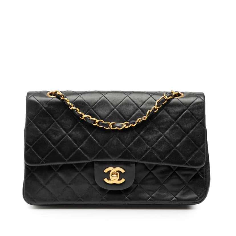 Chanel Medium Classic Lambskin Double Flap Black Leather Good condition - Front View