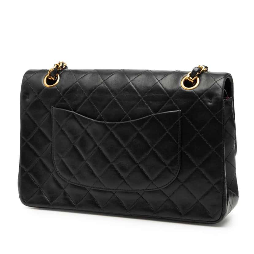 Chanel Medium Classic Lambskin Double Flap Black Leather Good condition - Back View