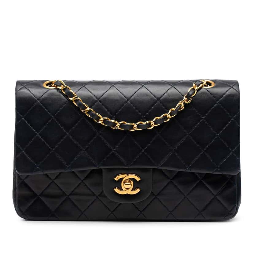 Chanel Medium Classic Calfskin Double Flap Blue Leather Good condition - Front View