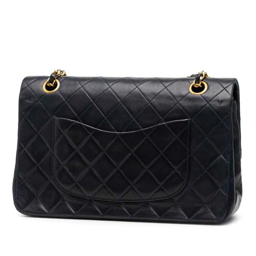 Chanel Medium Classic Calfskin Double Flap Blue Leather Good condition - Back View