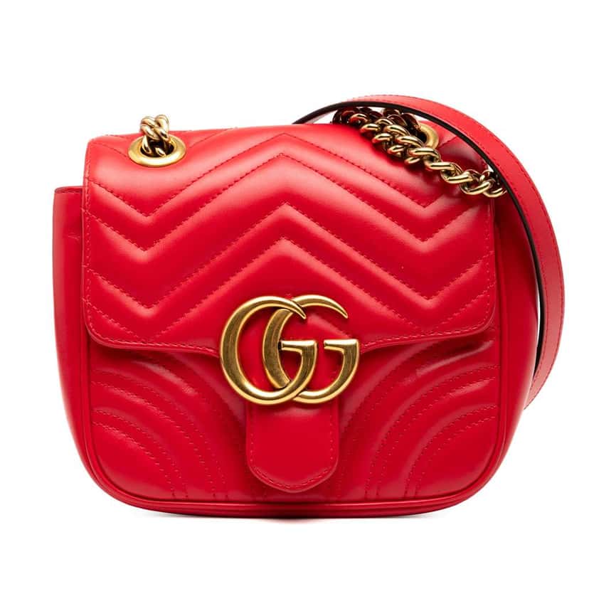 Gucci Mini GG Marmont Matelasse Leather Flap Crossbody Red Leather Good condition - Front View