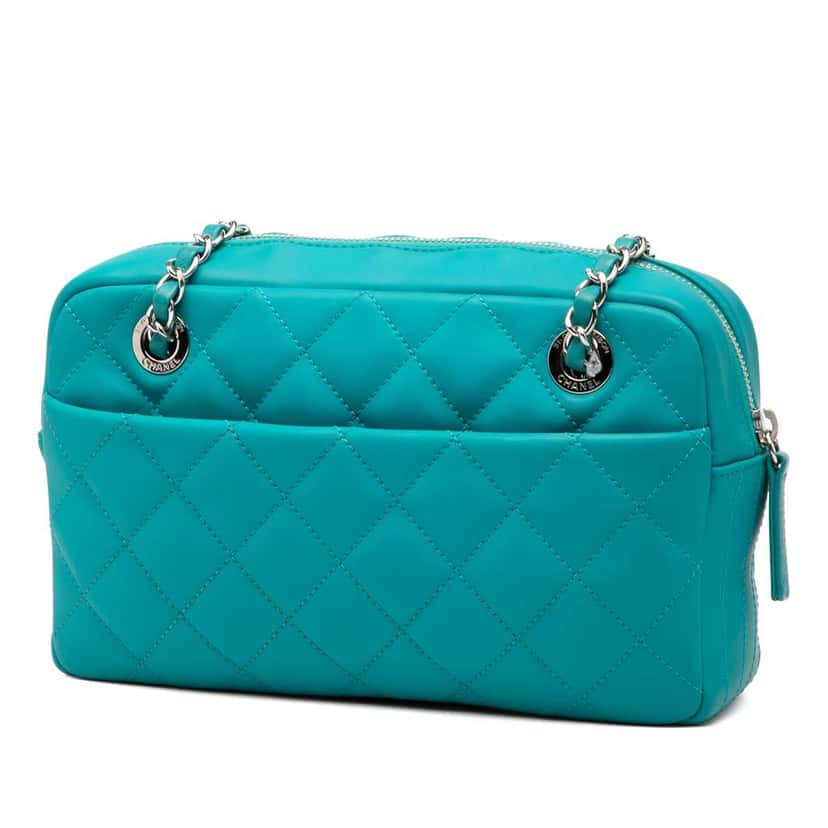 Chanel Medium CC Quilted Rubberized Lambskin Coco Rain Camera Bag Blue Leather Very good condition - Back View