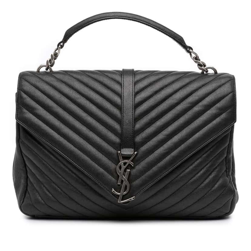 Saint Laurent Large Chevron Sheepskin Monogram College Satchel Black Leather Good condition - Front View