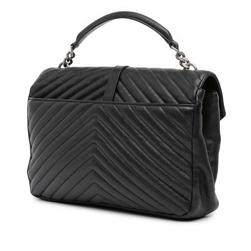 Saint Laurent Large Chevron Sheepskin Monogram College Satchel Black Leather Good condition - Back View