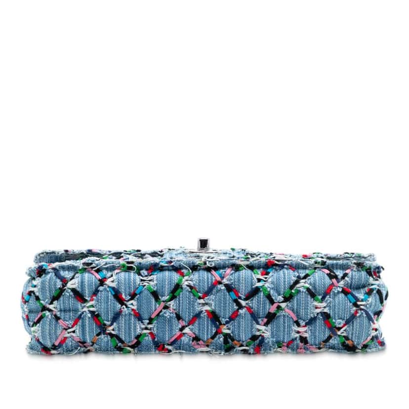 Chanel Medium Denim Rainbow Woven Stitch Quilted Robot Charm Single Flap Blue Denim Good condition - Inside View