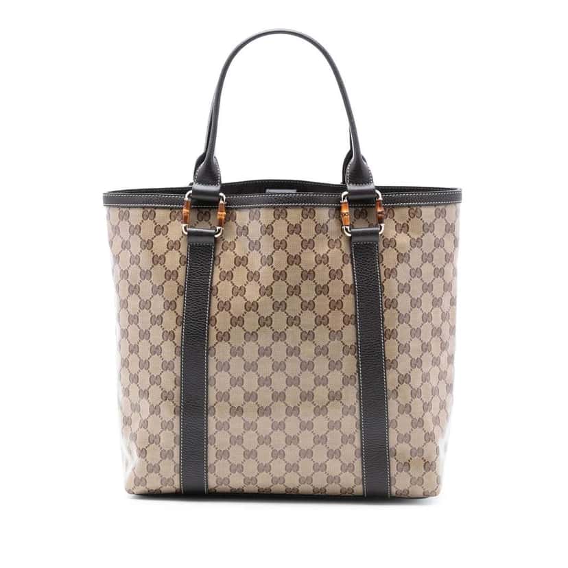 Gucci GG Crystal Bamboo Shopper Tote Brown Canvas Good condition - Front View