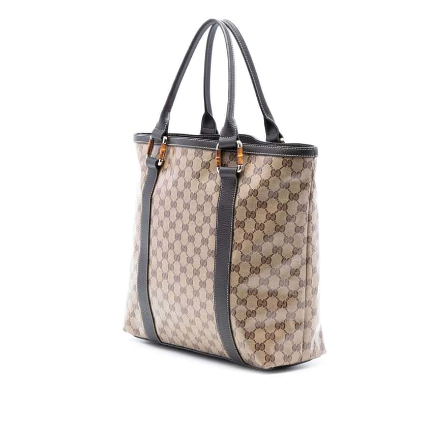 Gucci GG Crystal Bamboo Shopper Tote Brown Canvas Good condition - Back View
