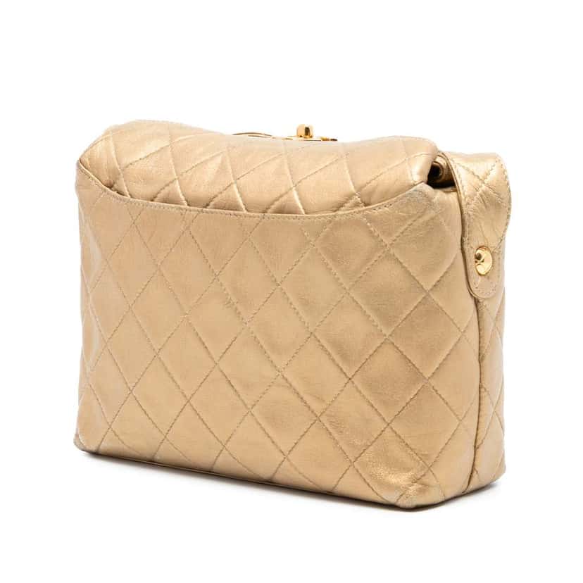 Chanel Quilted Lambskin CC Fold Over Crossbody Gold Leather Good condition - Back View