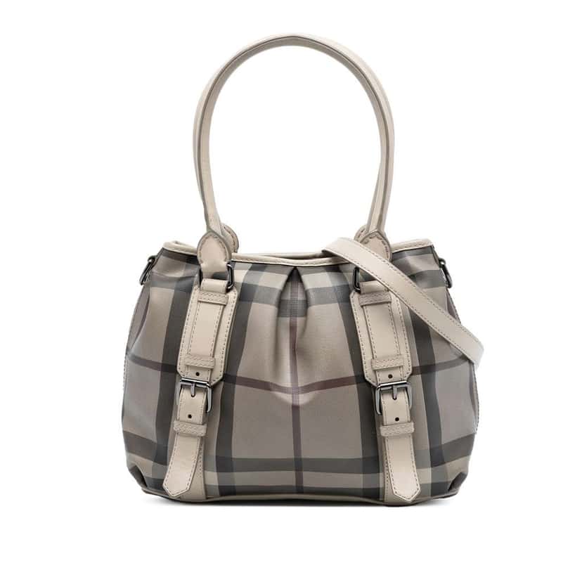 Burberry Small Smoke Check Coated Canvas Northfield Satchel Brown Canvas Very good condition - Front View