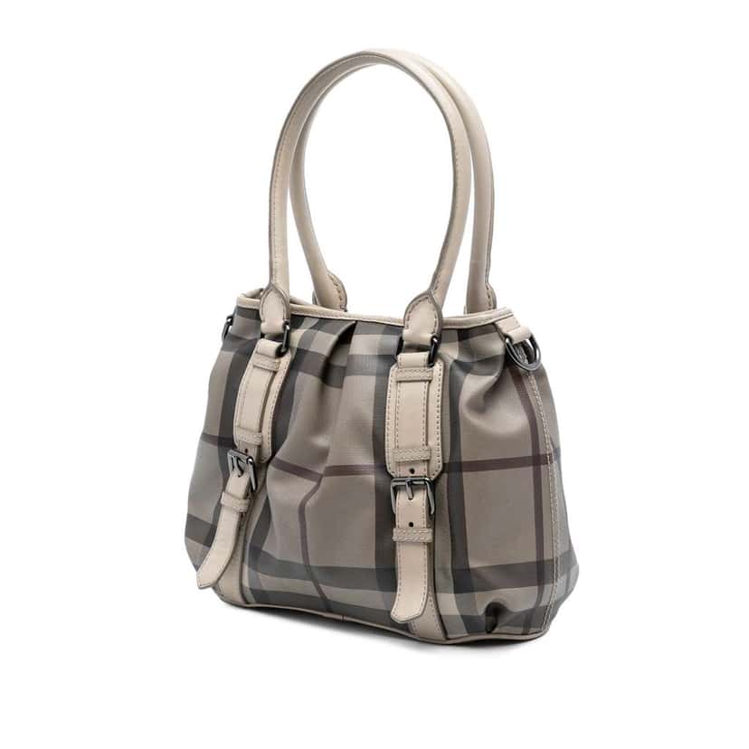 Burberry Small Smoke Check Coated Canvas Northfield Satchel Brown Canvas Very good condition - Back View