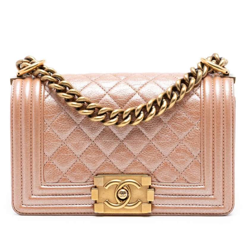 Chanel Small Quilted Metallic Calfskin Boy Flap Orange Leather Good condition - Front View