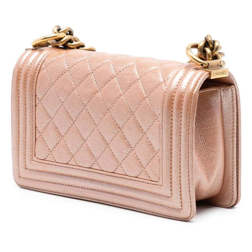 Chanel Small Quilted Metallic Calfskin Boy Flap Orange Leather Good condition - Back View
