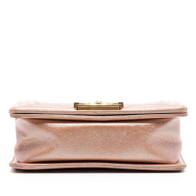 Chanel Small Quilted Metallic Calfskin Boy Flap Orange Leather Good condition - Inside View