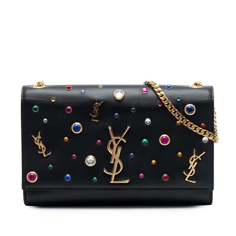 Saint Laurent Medium Leather Monogram Kate Jewel Stud Crossbody Black Leather Good condition - Front View