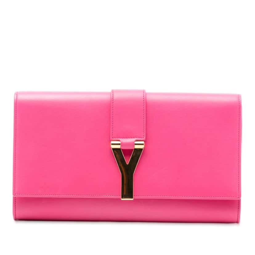 Saint Laurent Leather Chyc Ligne Clutch Pink Leather Good condition - Front View
