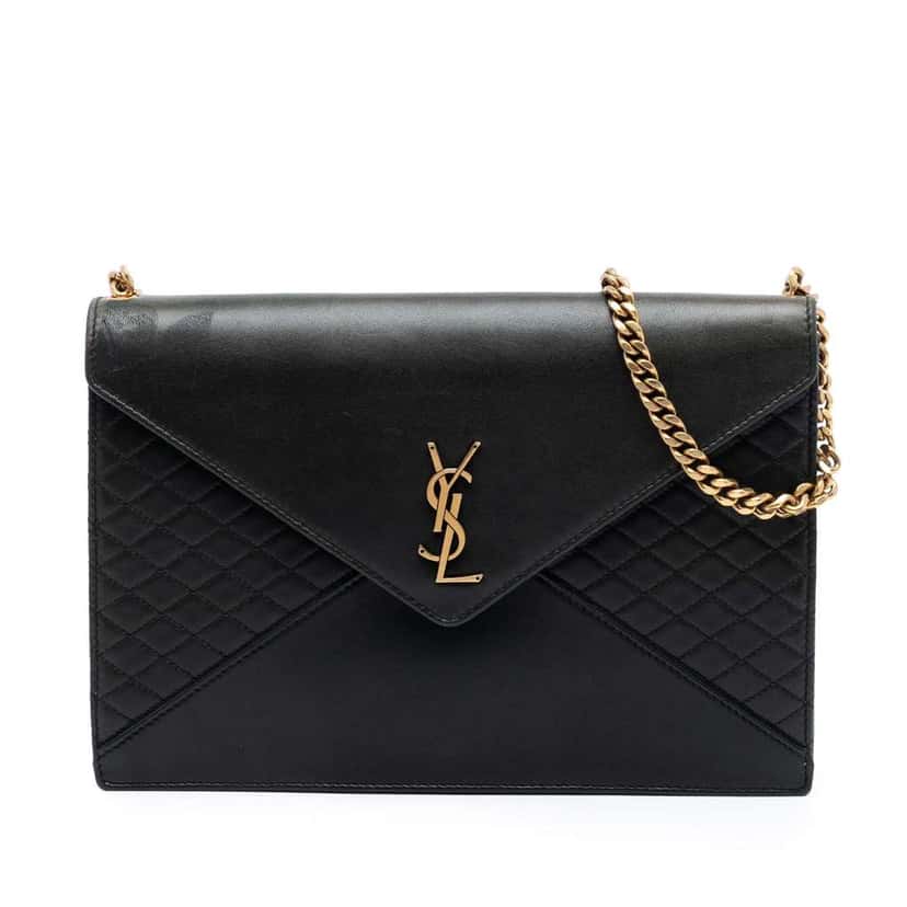 Saint Laurent Quilted Lambskin Monogram Gaby Shoulder Bag Black Leather Good condition - Front View