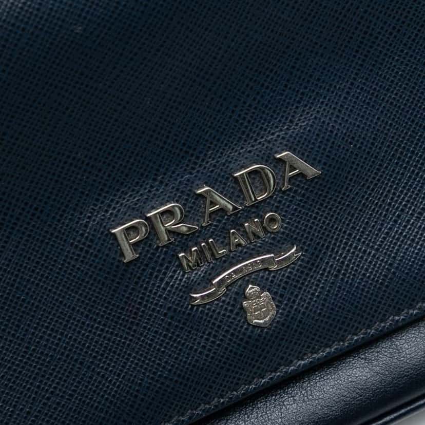 Prada Saffiano and City Calf Chain Crossbody Blue Leather Very good condition - Box View