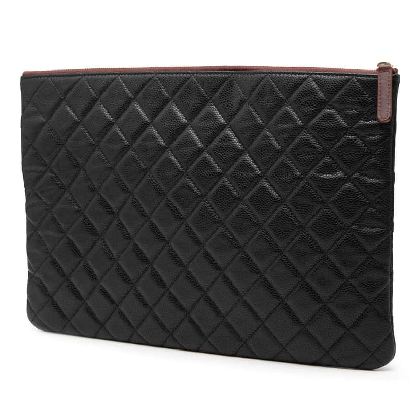 Chanel Large Quilted Caviar O Case Clutch Black Leather Very good condition - Back View