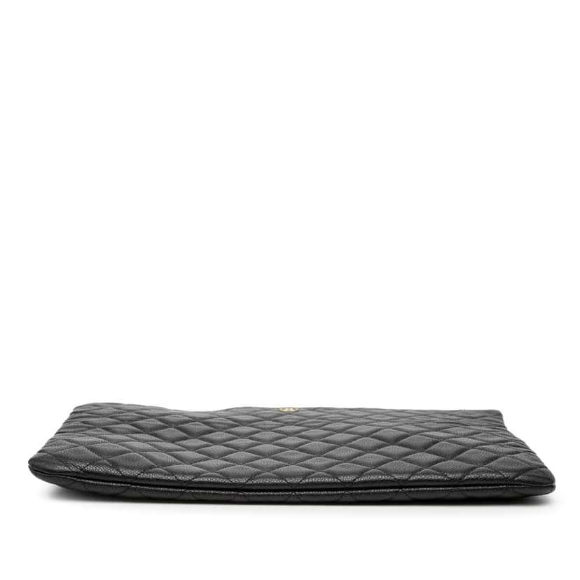 Chanel Large Quilted Caviar O Case Clutch Black Leather Very good condition - Inside View