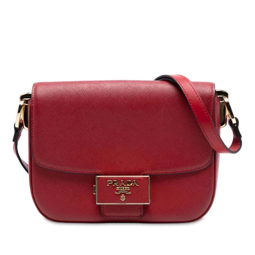 Prada Saffiano Lux Embleme Crossbody Red Leather Good condition - Front View
