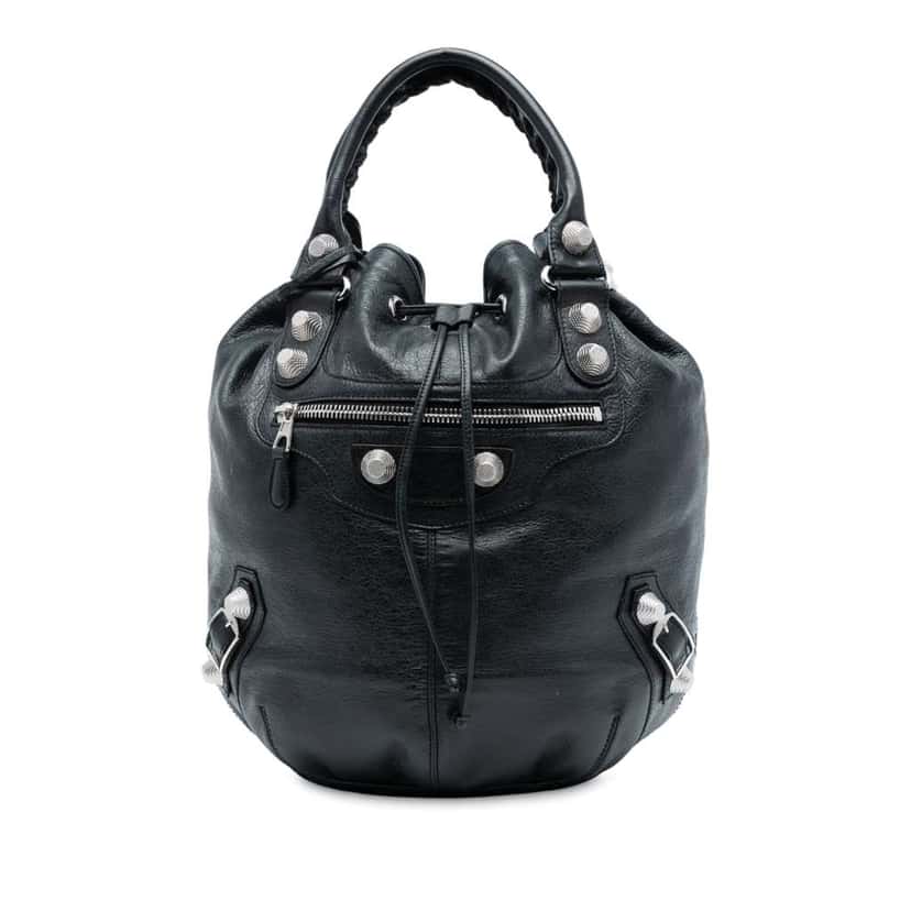 Balenciaga Lambskin Motocross Giant 21 Pompon Bag Black Leather Good condition - Front View