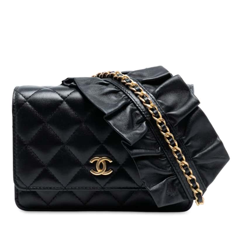 Chanel Lambskin Romance Wallet On Chain Black Leather Very good condition - Front View