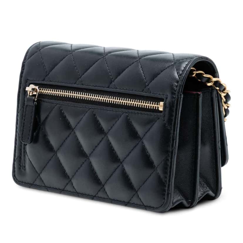 Chanel Lambskin Romance Wallet On Chain Black Leather Very good condition - Back View