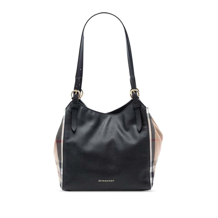 Burberry Small Leather and House Check Canvas Canterbury Tote Black Leather Good condition - Front View