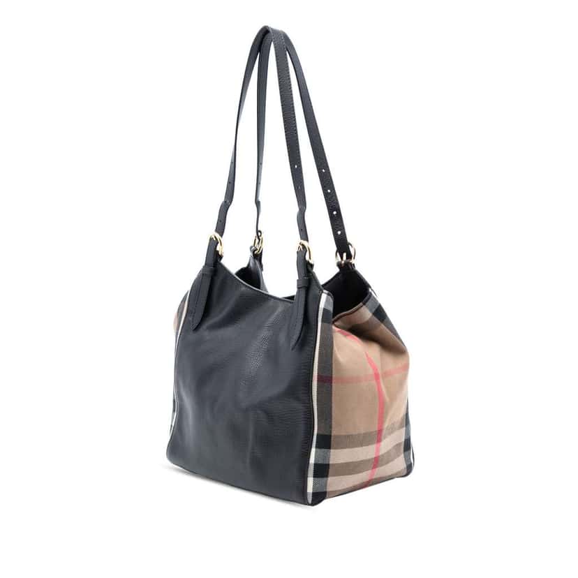 Burberry Small Leather and House Check Canvas Canterbury Tote Black Leather Good condition - Back View