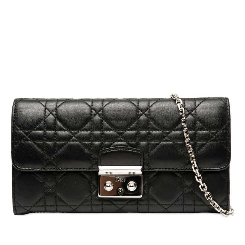 Dior Lambskin Cannage Miss Dior Promenade Wallet on Chain Black Leather Good condition - Front View