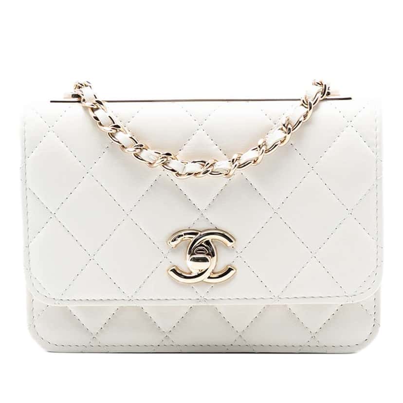 Chanel Mini Quilted Lambskin Trendy CC Wallet On Chain White Leather Good condition - Front View