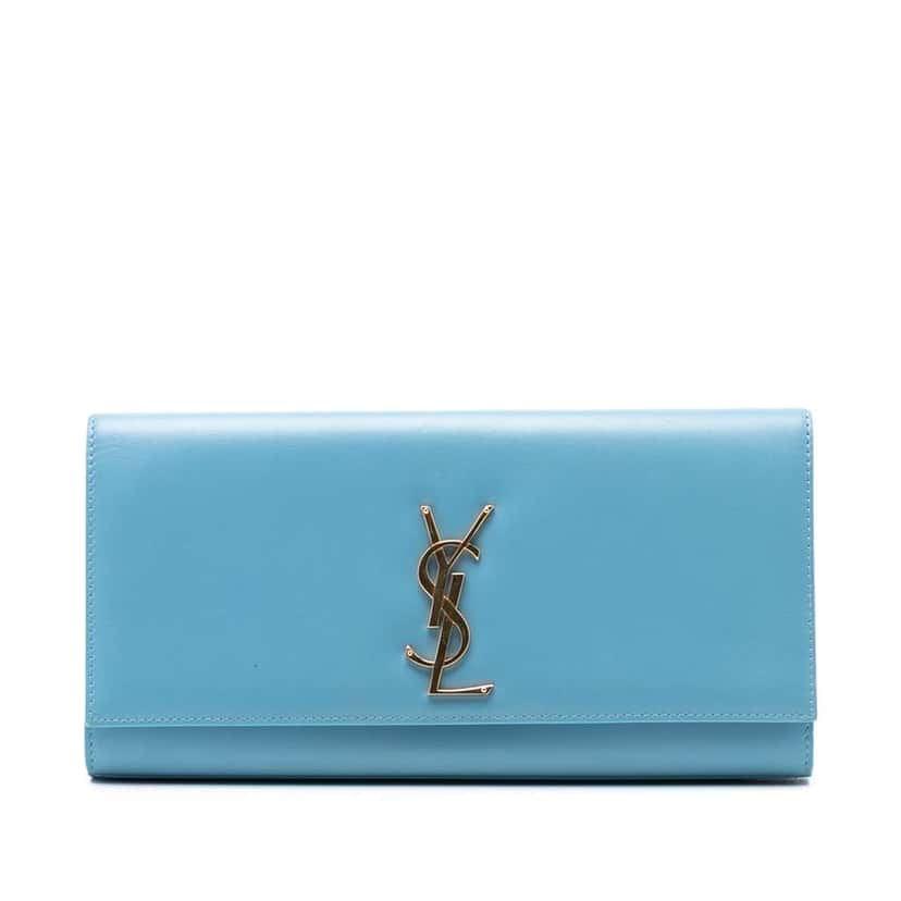 Saint Laurent Smooth Leather Monogram Cassandre Clutch Blue Leather Good condition - Front View
