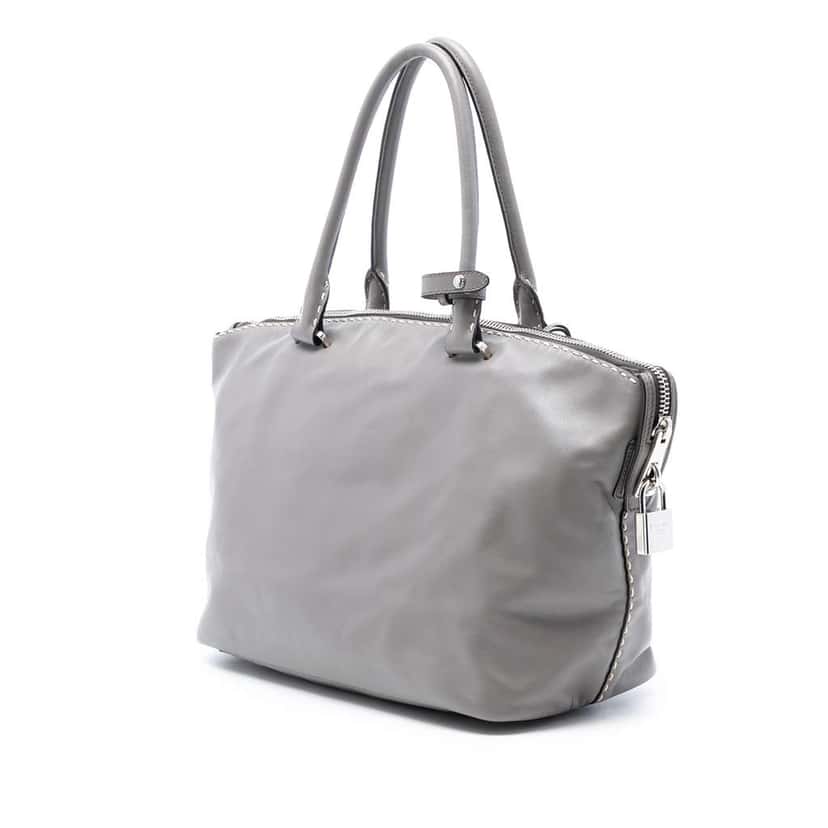Prada Smooth Calfskin Hand Stitched Double Handle Satchel Grey Leather Good condition - Back View