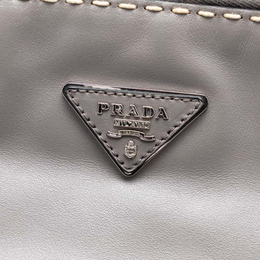 Prada Smooth Calfskin Hand Stitched Double Handle Satchel Grey Leather Good condition - Box View