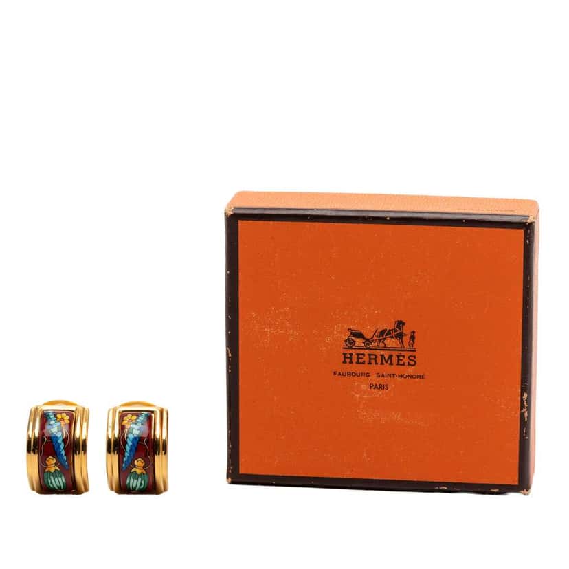 Hermès Enamel Cloisonne Clip On Earrings Red Good condition - Model View