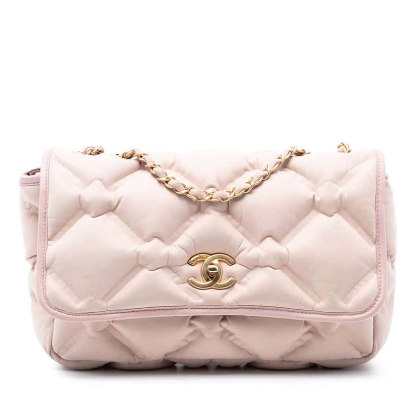Chanel Small Iridescent Calfskin Chesterfield Flap Pink Leather Good condition - Front View
