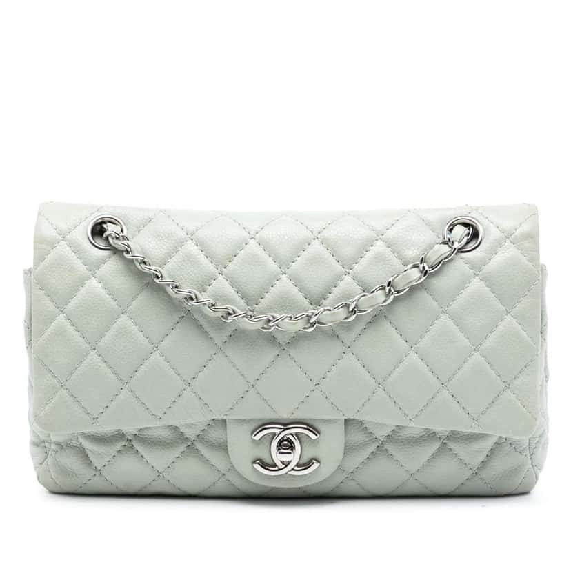 Chanel Medium Classic Caviar Double Flap Grey Leather Very good condition - Front View