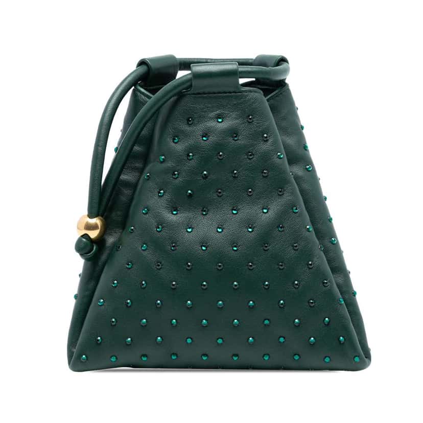 Bottega Veneta Mini Lambskin Crystal Embellished Triangle Handbag Green Leather Very good condition - Front View