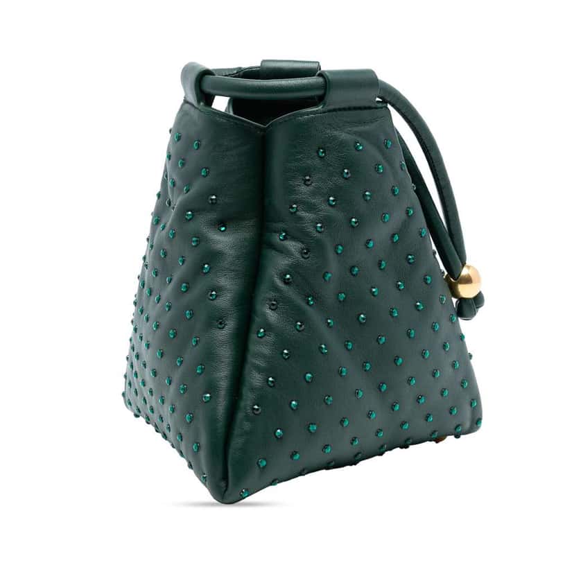 Bottega Veneta Mini Lambskin Crystal Embellished Triangle Handbag Green Leather Very good condition - Back View