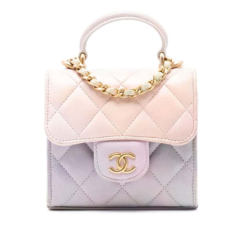 Chanel CC Quilted Lambskin Ombre Top Handle Flap Clutch With Chain Pink Leather Very good condition - Front View