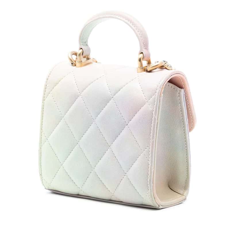 Chanel CC Quilted Lambskin Ombre Top Handle Flap Clutch With Chain Pink Leather Very good condition - Back View