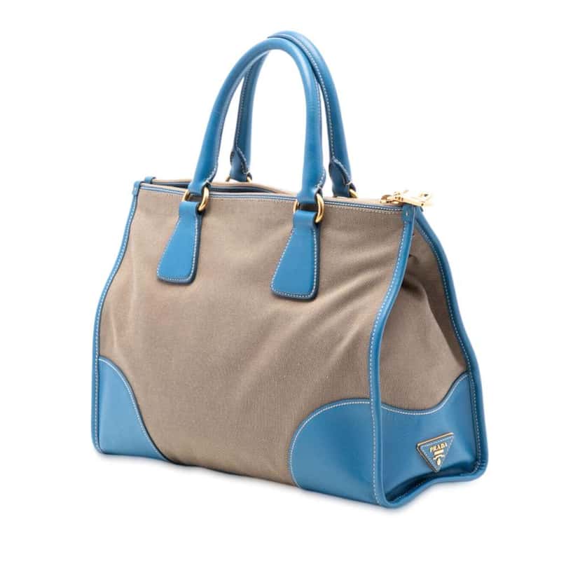 Prada Saffiano Trimmed Canvas Canapa Logo Double Zip Satchel Brown Canvas Good condition - Back View