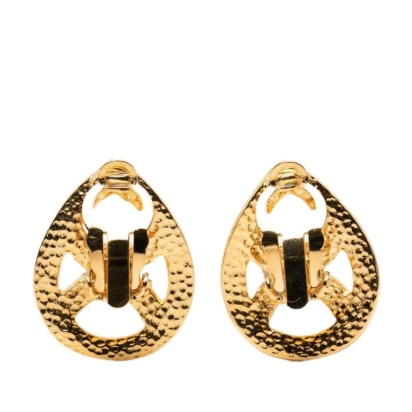 Chanel Gold Plated CC Teardrop Clip On Earrings Gold Metal Very good condition - Back View